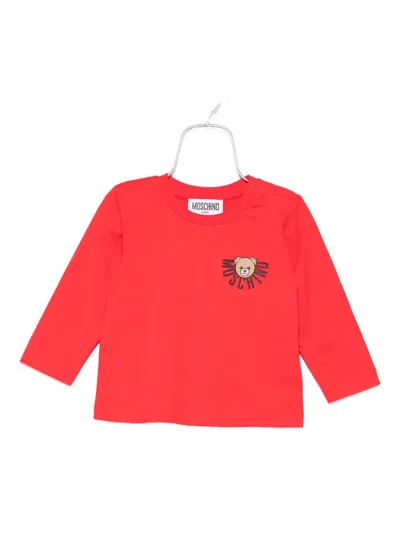 Moschino Babies' Teddy-logo Long-sleeve Top In Red