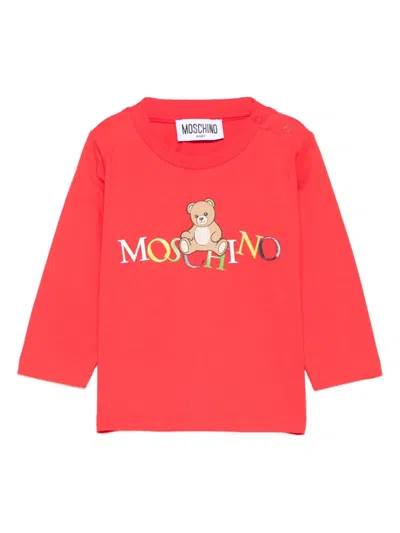 Moschino Babies' Teddy-logo Long-sleeve Top In Red