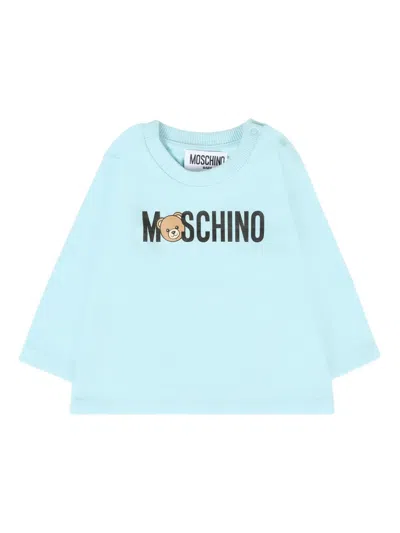 Moschino Babies' Teddy-logo Long-sleeved T-shirt In Blue