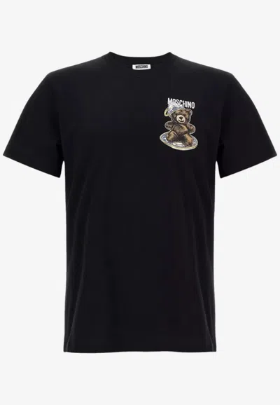 Moschino Teddy Logo Print Crewneck T-shirt In Black