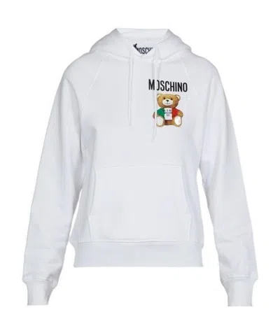 Moschino Teddy Logo Print Hoodie In White
