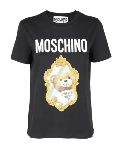 Moschino Teddy-logo Print Organic Cotton T-shirt In Black
