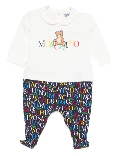 Moschino Babies' Teddy-logo Print Pajamas In White