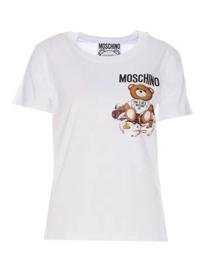 Moschino Teddy Logo Print T-shirt In White