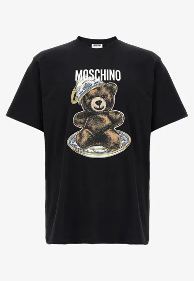 Moschino Teddy Logo Print T-shirt In Black