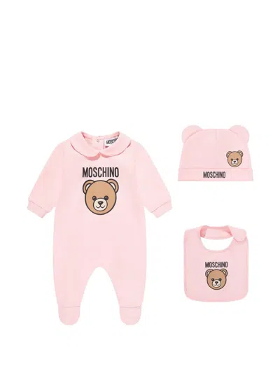 Moschino Kids' Teddy Logo Romper Set In Pink