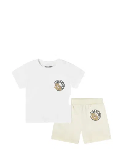 Moschino Babies' Teddy Logo Shorts Set In White