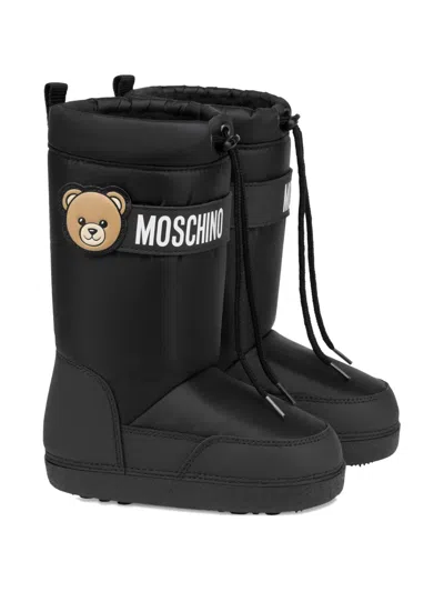 Moschino Kids' Teddy-logo Snow Boots In Black