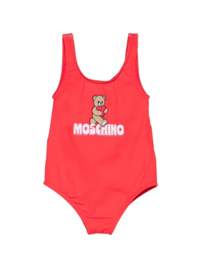 Moschino Babies' Teddy Logo Swimsuit In Red