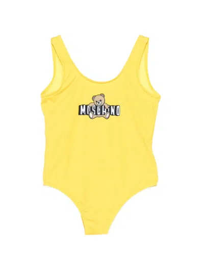 Moschino Kids' Teddy-logo Swimsuit In Yellow