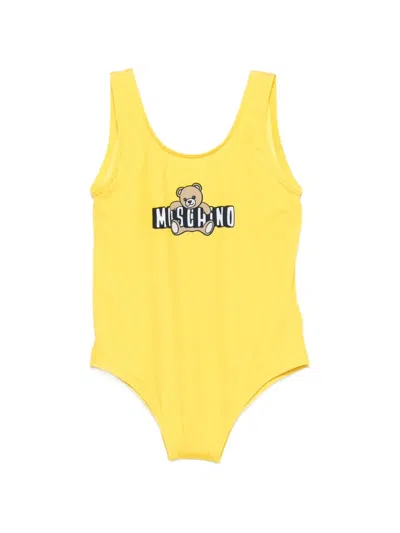Moschino Babies' Teddy-logo Swimsuit In Yellow