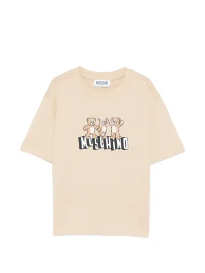 Moschino Kids' Teddy Logo T-shirt In Neutral