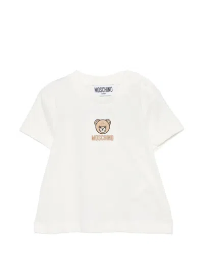 Moschino Babies' Teddy Logo T-shirt In White