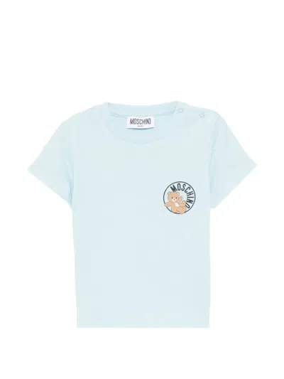 Moschino Babies' Teddy Logo T-shirt In Blue