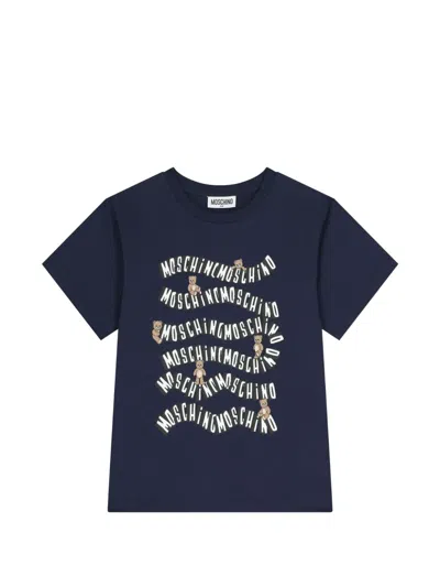 Moschino Kids' Teddy Logo T-shirt In Blue