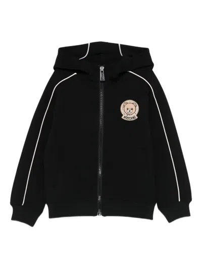 Moschino Teddy-logo Zip-up Hoodie In Black