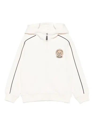 Moschino Kids' Teddy-logo Zip-up Hoodie In Neutral