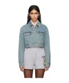 Moschino Teddy Bear-buttons Cropped Denim Jacket In Gray