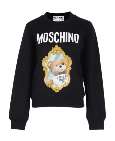 Moschino Teddy Mirror Crew-neck Sweatshirt In Black