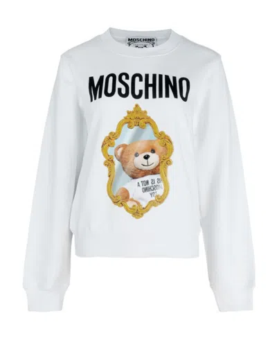 Moschino Teddy Mirror Crew-neck Sweatshirt In White