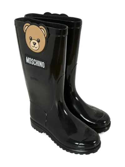 Moschino Kids' Teddy-motif Rain Boots In Black