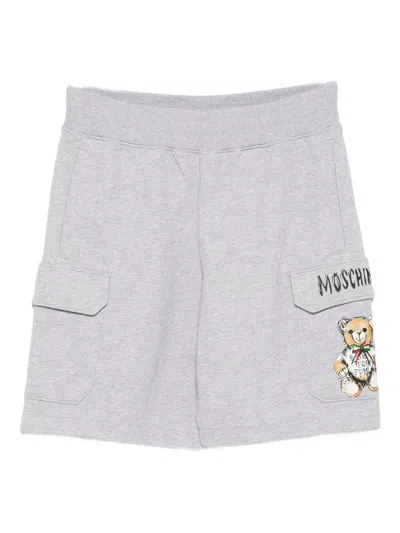 Moschino Teddy-patch Cargo Shorts In Gray