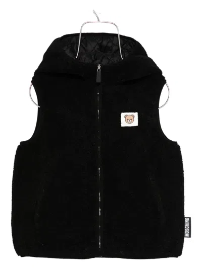 Moschino Kids' Teddy-patch Hooded Vest In Black