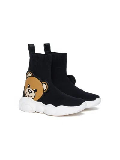 Moschino Kids' Teddy-patch Sock-style Sneakers In Black