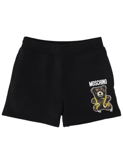 Moschino Teddy Playful Teddy Bear Graphic Cotton Shorts In Black
