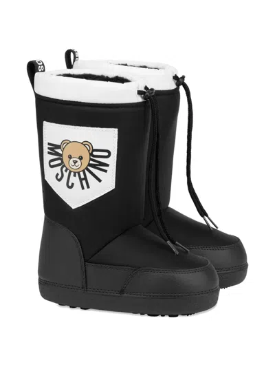 Moschino Kids' Teddy-pocket Snow Boots In Black