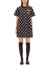 Moschino Graphic Print Polka Dot Short Sleeve Dress In Black