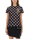 Moschino Graphic Print Polka Dot Crew Neck Top In Black