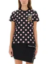 Moschino Graphic Print Polka Dot Crew Neck Top In Black
