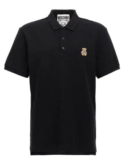 Moschino Teddy Logo Patch Polo Shirt In Black