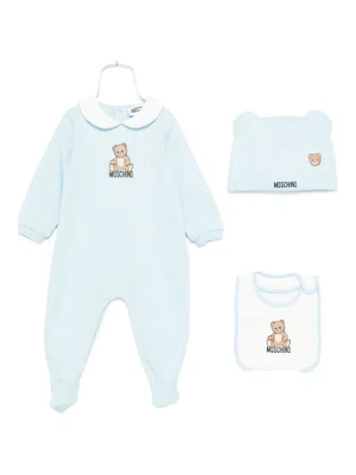 Moschino Teddy-print Babygrow Set In Blue