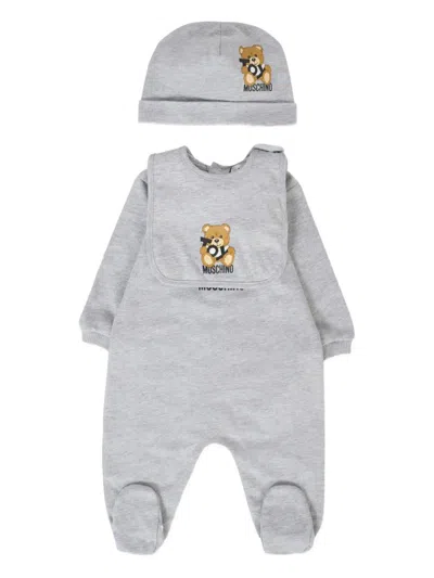 Moschino Teddy-print Babygrow Set In Gray