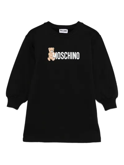 Moschino Kids' Teddy-print Balloon-sleeve Dress In Black