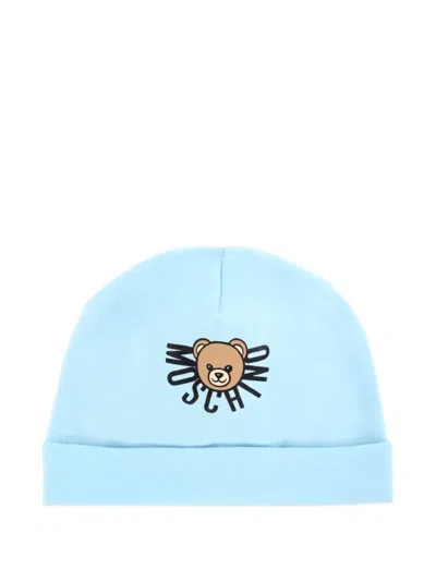 Moschino Babies' Teddy-print Beanie In Blue