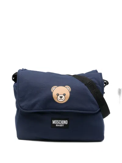 Moschino Teddy-print Changing Bag In Blue