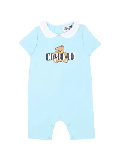 Moschino Babies' Teddy-print Collared Romper In Blue