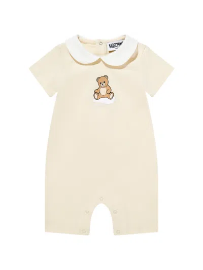 Moschino Babies' Teddy-print Collared Romper In Neutral