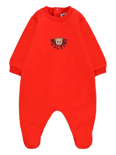 Moschino Teddy-print Cotton Babygrow In Red