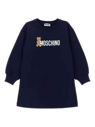 Moschino Kids' Teddy-print Cotton Dress In Black