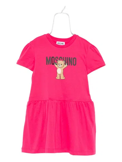 Moschino Kids' Teddy-print Cotton Dress In Pink