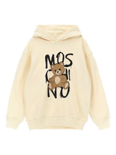 Moschino Kids' Teddy-print Cotton Hoodie In Neutral
