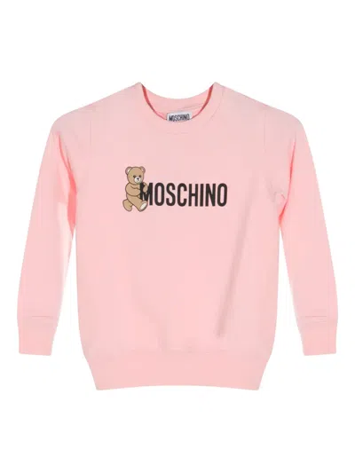 Moschino Kids' Teddy-print Cotton Sweatshirt In Pink