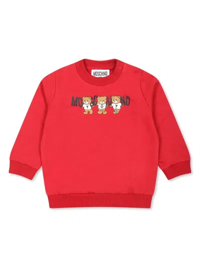 Moschino Babies' Teddy-print Cotton Sweatshirt In Red