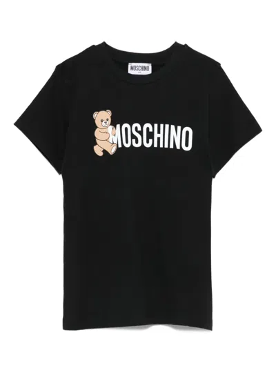 Moschino Kids' Teddy-print Cotton T-shirt In Black
