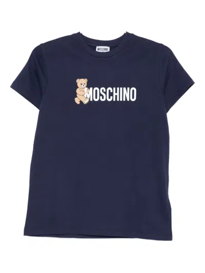 Moschino Kids' Teddy-print Cotton T-shirt In Blue