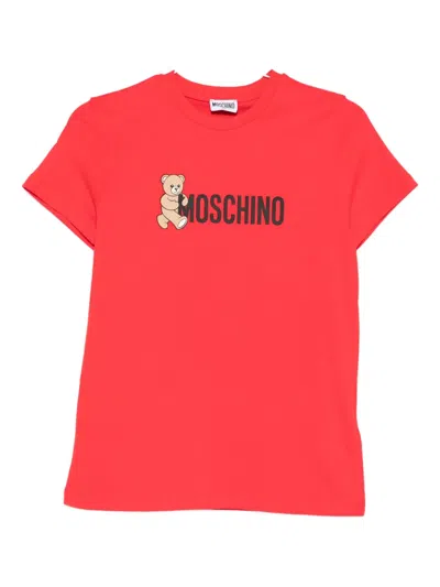 Moschino Kids' Teddy-print Cotton T-shirt In Red
